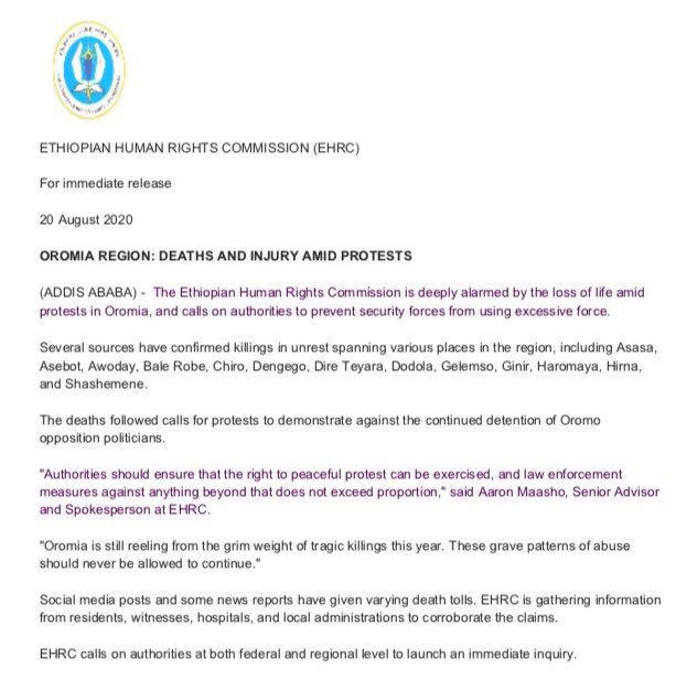 EthioHRC's tweet photo. "Oromia is still reeling from the grim weight of tragic killings this year. These grave patterns of abuse should never be allowed to continue."

@EthioHRC is deeply alarmed by the loss of life in Oromia &amp; calls on authorities to prevent security forces from using excessive force https://t.co/mA2qwkG2vL