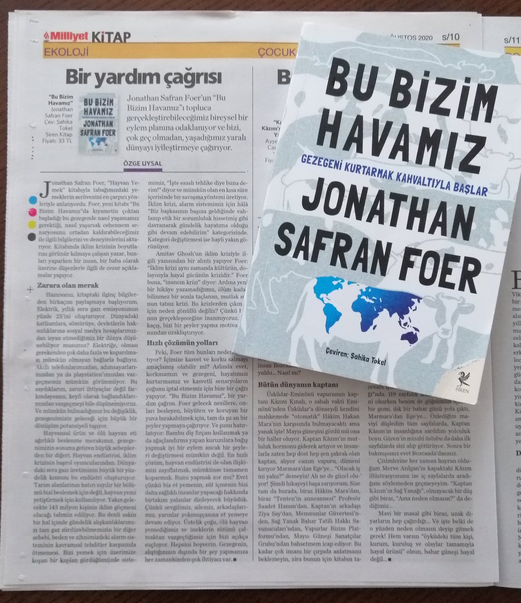Bugün Milliyet Kitap'ta "Bu Bizim Havamız" ile ilgili yazım var.
"iklim krizi aynı zamanda kültürün, dolayısıyla hayal gücünün krizidir."