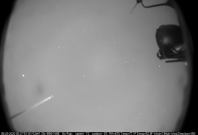 For the first time this evening, I’m seeing stars in both all sky cameras instead of just smoke and fire. I don’t know if these means things are better, or just that the wind changed direction.I’m hoping (there’s that word again) this means Lick Observatory will be ok. /13