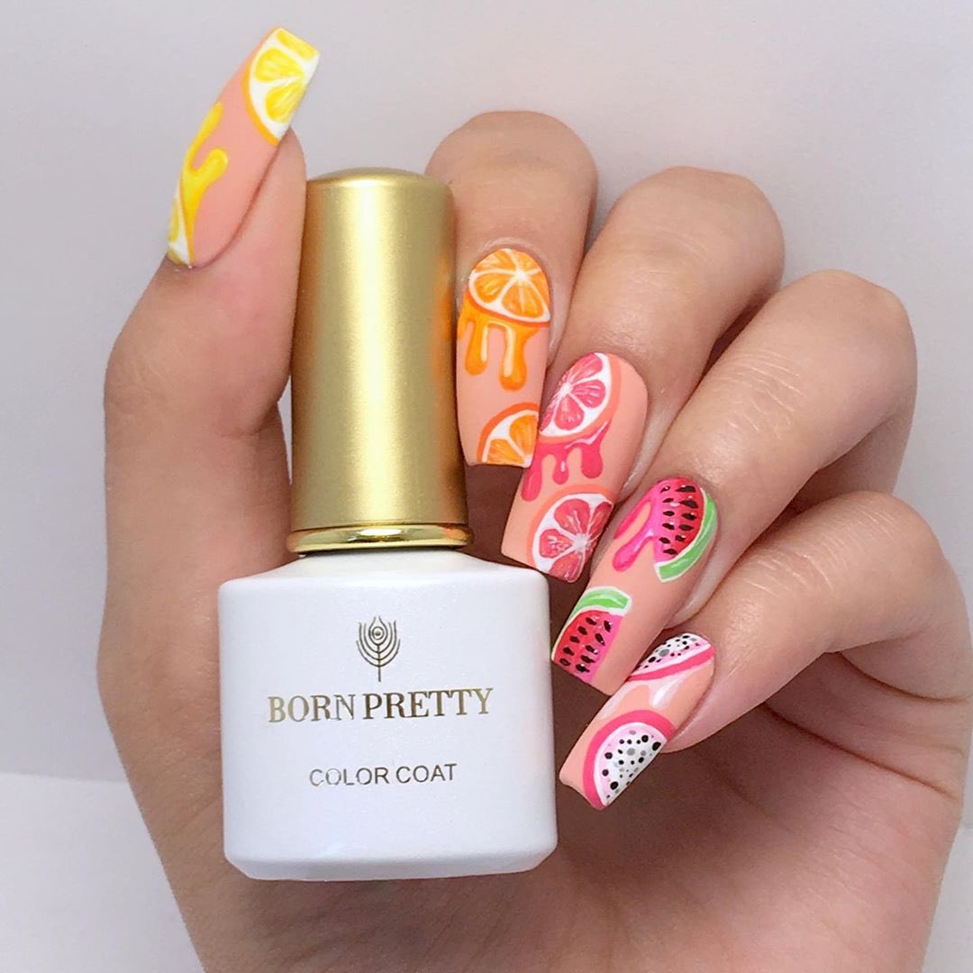 Color fruit nails. It's suitable for this summer, right?🍉🍊😍