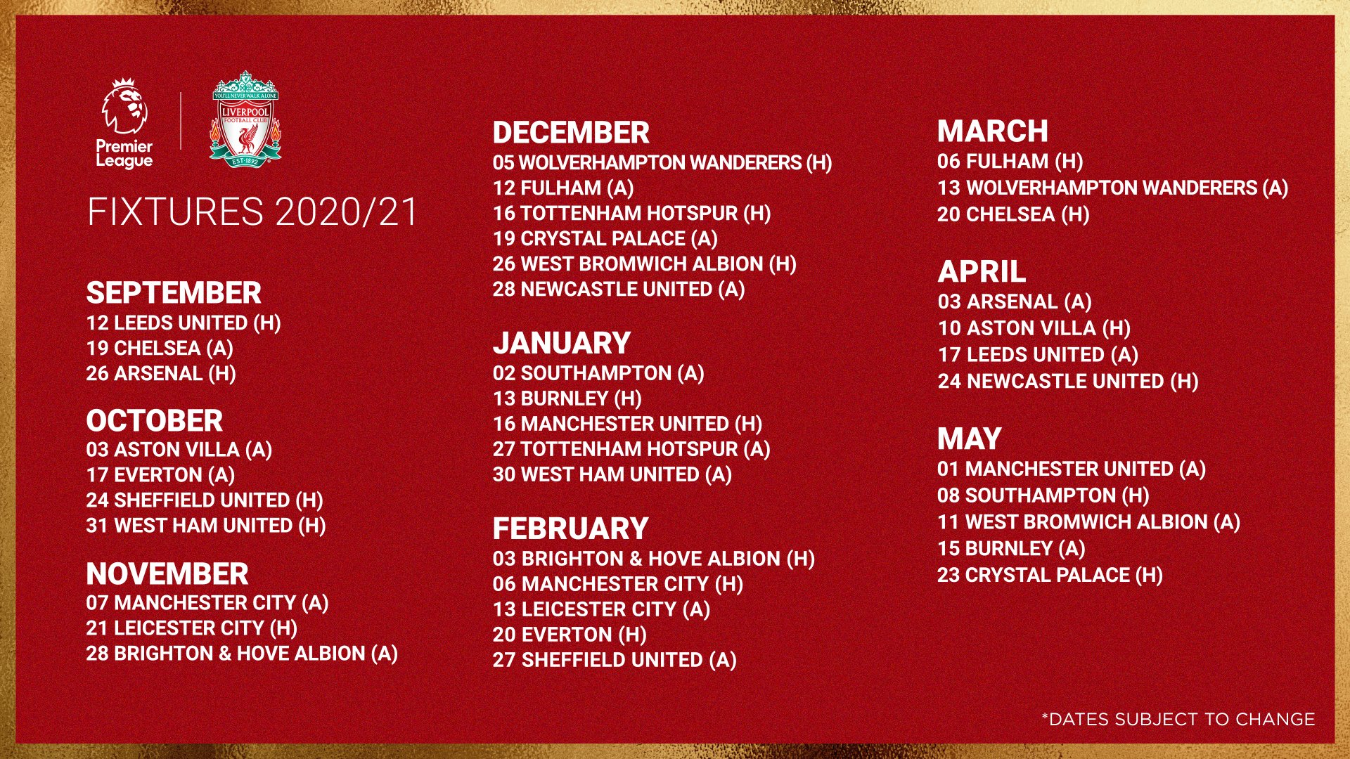 Anunciado el calendario de la Premier League 2020/21