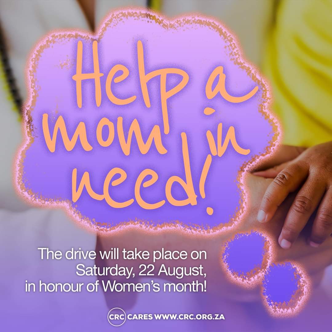 Family, let's help moms in need in our communities! 22nd Aug is CRC Baby Drive. You can drop off items 10-12PM at CRC to help new moms raising their little ones!

For list of items visit &amp; info: crc.org.za/giving

Ps <a href="/AtBoshoff/">Adriaan Boshoff</a> @CRCMain <a href="/CRCZone7/">CRC Pta Zone 7</a>

#Heaven2020 #WomensMonth