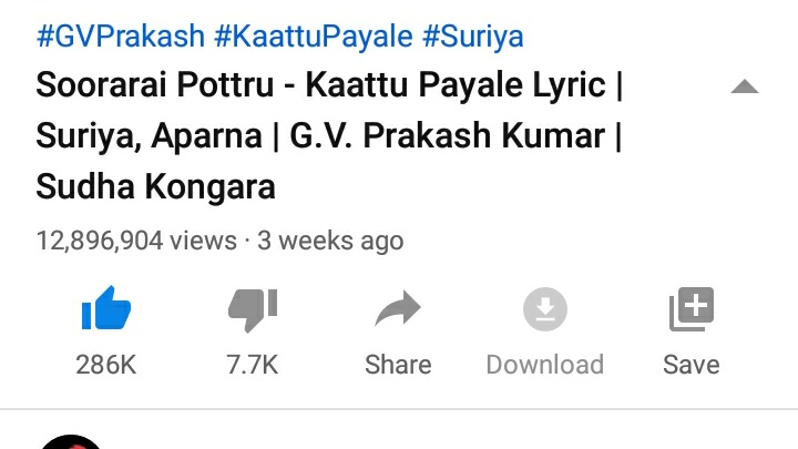 Rk_bsc008's tweet photo. #Sodaku - 89.5M views🔥🔥
#AnbePeranbe - 78.7M views😍
#Veyyonsilli - 20.5M views♥️
#kaatupayale - 12.8M views💥
Videos only 😜
@Suriya_offl #SooraraiPottru
@gvprakash @thisisysr @anirudhofficial @VigneshShivN
#Singam2 https://t.co/PAQCs5impk
