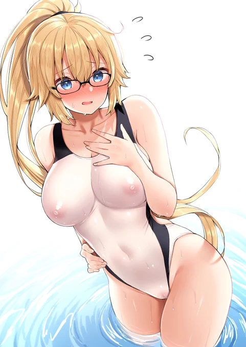 白水着が透け透けになっちゃって恥ずかしがってるジャンヌ 