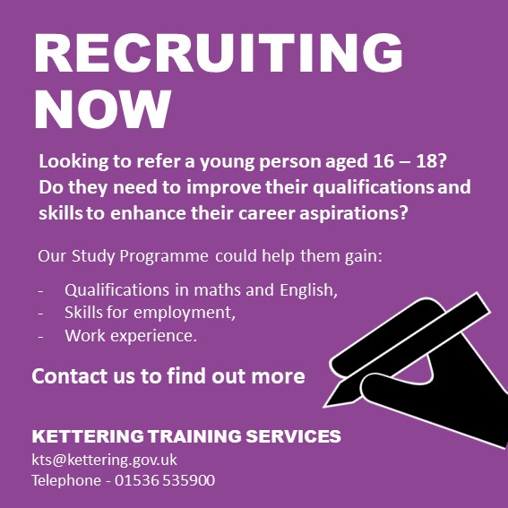 KTServices's tweet photo. Looking to refer a young person aged 16 – 18? Do they need to improve their qualifications and skills to enhance their career aspirations?  Contact us on 01536 535900 or use our contact form https://t.co/u9YuDLRzdg 
#kettering #Northamptonshire #recruitment #apprenticeship https://t.co/tXSiRlyAKi