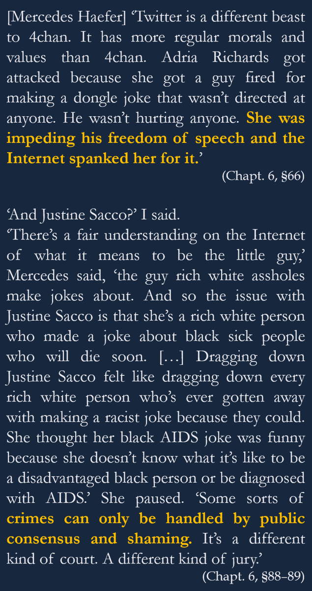 Et si effectivement à ce stade de l'ouvrage, Jon Ronson balaye cet aspect au profit d'un amour du drama et d'une éventuelle “folie des foules”, ces explications sont finalement rejetées au profit d'une plus simple : ces gens font ça parce qu'ils pensent bien faire.