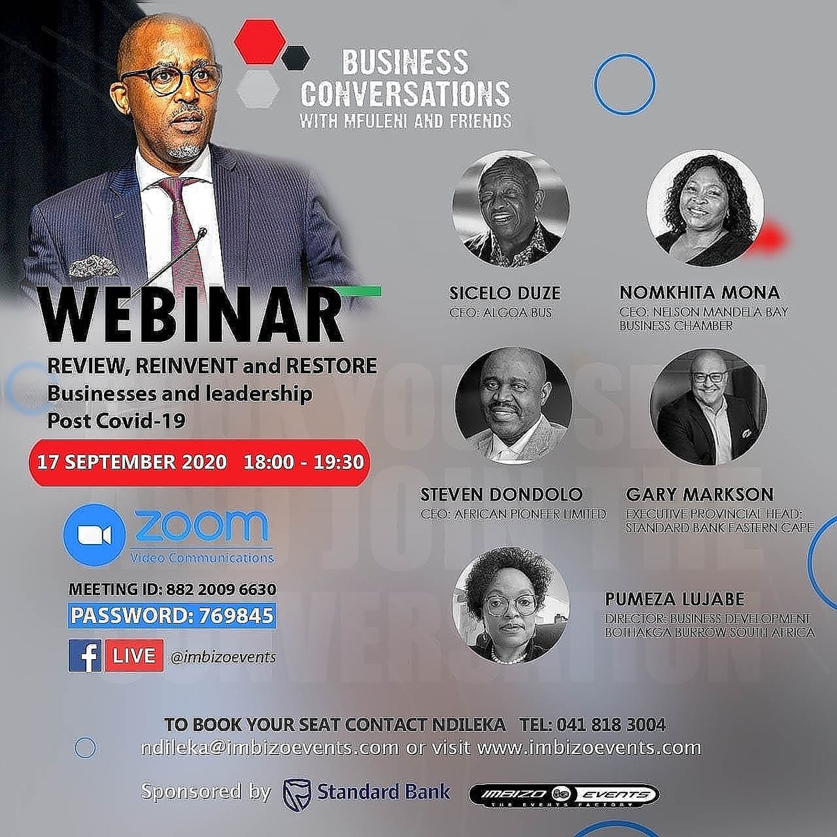 Imbizo Events invites you to the first Mfuleni and Friends Webinar. Come join us as we are addressed by prominent business people. 

Make sure you book your spot as they are limited, to register click on the link: 
us02web.zoom.us/meeting/regist…

We look forward to hosting you.