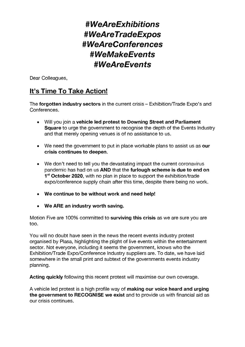 MotionFive's tweet photo. #ProjectConfidence #eventprofs Save our exhibition industry! join our vehicle led protest in London Wednesday 26th August 4am London Gateway Services https://t.co/IFSKFvcM4z