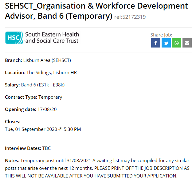 katheyneill's tweet photo. @HPMA_NI Fantastic development opportunity in South Eastern Trust for a Band 6 OWD Advisor. @clairepsmyth @MyraWeir https://t.co/zsTqEcRewb