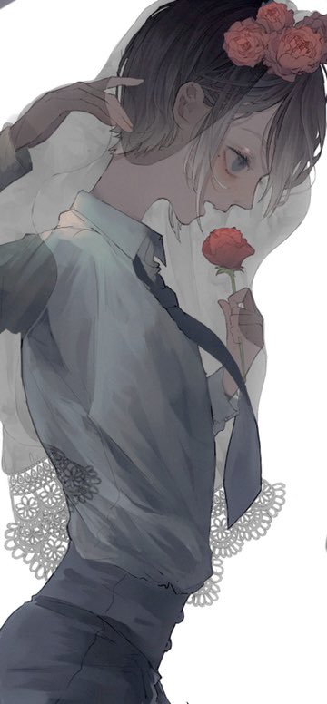 solo flower necktie shirt rose holding short hair  illustration images