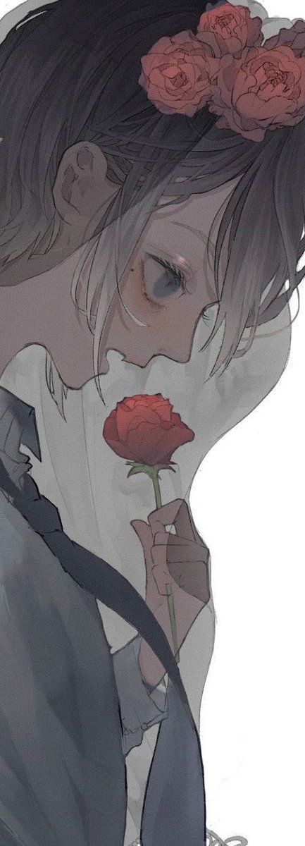 solo flower necktie shirt rose holding short hair  illustration images