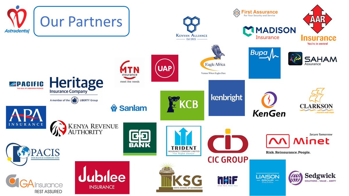 DO YOU HAVE A MEDICAL INSURANCE COVER?

Astradental Services accepts most insurance covers. Can you spot yours?

With any of these cards, you can visit our clinic or request our mobile clinic services from the comfort of your home. 

#StaySafeStayHealthy