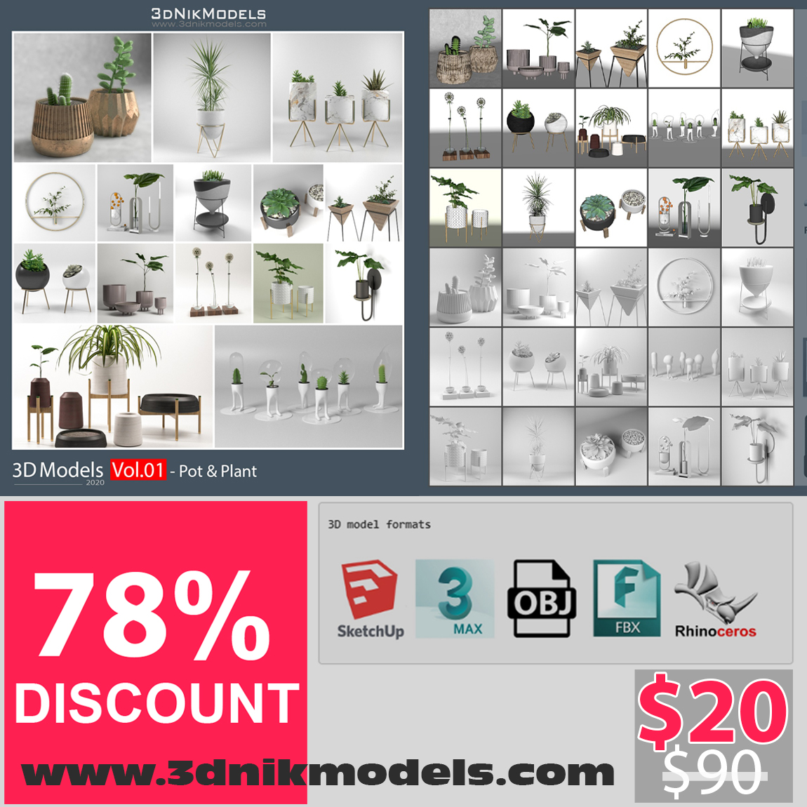 😍Pot and plant collection😍 3dnikmodels.com #Sketchup file / #VRay Ready / with #3dsmax , Rhino(#3dm) , #fbx , #obj , #dae , #stl formats #3dnikmodels #3dmodel #rendering #3dmodeling #interiordesign #sketchup #vray #render #modeling #architecture #interior