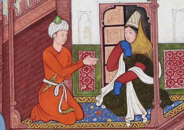 Here is a painting of Mughal emperor Babur (left) seeking advice from his grandmother Daulat Aisan Begum (right).Observe the costume of Babur's grandmother. This was the original Mughal costume. It is a MYTH that Hindu costume of North/North Western India owes to Mughals.