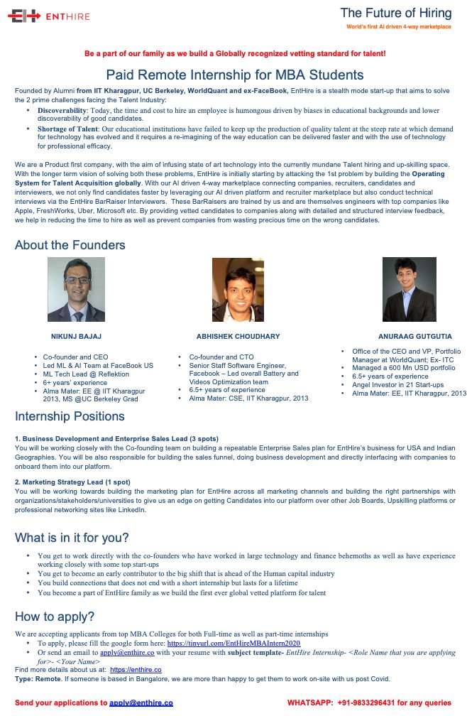 Remote internships for MBA students in Marketing & BD.