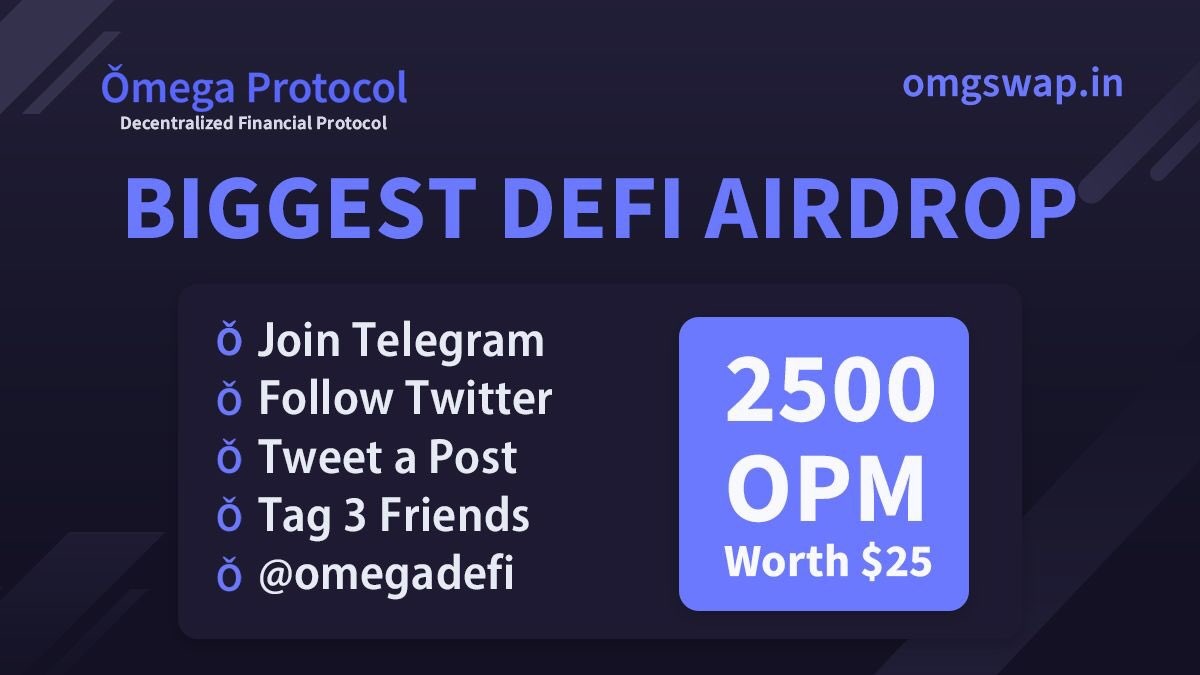 The #Biggest #DeFi #Airdrop is here🔥 
Follow few simple steps👉🏻
🔸Join TG- t.me/omegadefi
🔸Follow Twitter- <a href="/omegadefi/">Ǒmega Protocol</a> 
🔸Retweet using <a href="/omegadefi/">Ǒmega Protocol</a>
🔸Tag 3 crypto friends

Also win from referring. Join our official #TG and follow #pinned #message 🔥🔥

<a href="/omegadefi/">Ǒmega Protocol</a> <a href="/BitBD/">BitBD ♎️⚛️</a>