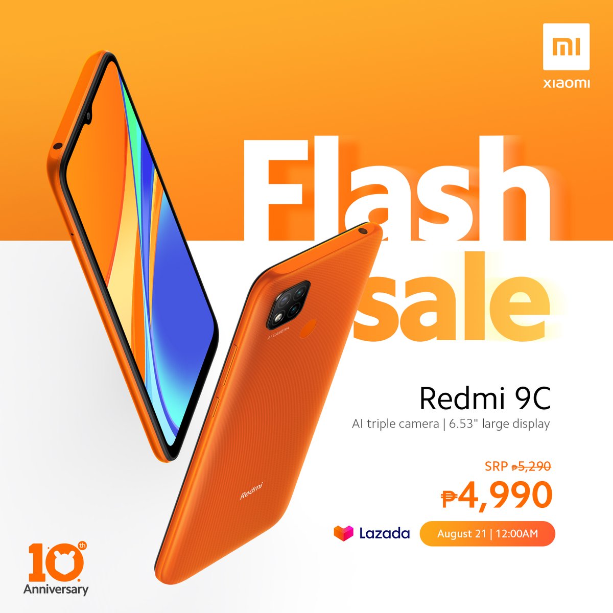Xiaomi_PH's tweet image. Heads up! Our newest Redmi device, #Redmi9C will be up on sale starting at only P4,990 this 12 midnight at our official store on Lazada!

 Add to your wishlist NOW: bit.ly/RM9CFB  

#XiaomiAnnivSale #From10ToInfinity