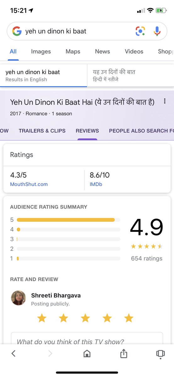 bhsh22's tweet photo. Here are Google ratings of some of the high TRP shows and #YehUnDinonKiBaatHai I don’t know what to say now https://t.co/FPVZs8zXfc