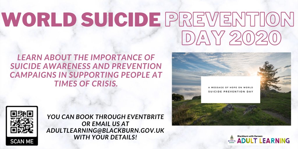 Join us online on #WorldSuicidePreventionDay to create messages of hope and love to display around your home and garden. 
📅 Thursday 10th September
⏲️ 09:30AM or 11:00AM
🖥️ Microsoft Teams Online
Book on through Eventbrite tiny.cc/bwdadultlearn or call us on 01254 581175 📞