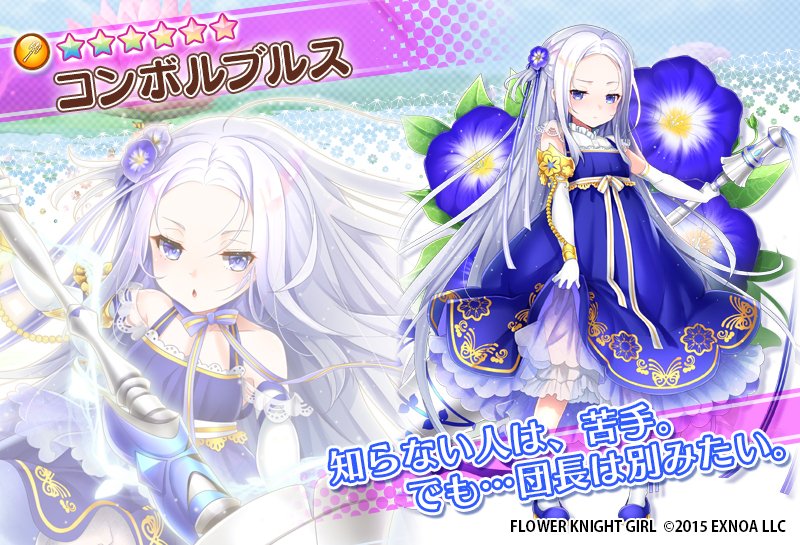 Dmm Games フラワーナイトガール ナズナ 団長の皆様 こんばんは 花騎士紹介のコーナーです 本日は 揺らめく追憶の島 で活躍中のコンボルブルスさん トリトニア隊に憧れるコイソリハ隊の花騎士さんです ソリダゴさんや隊のメンバーのことを大事に