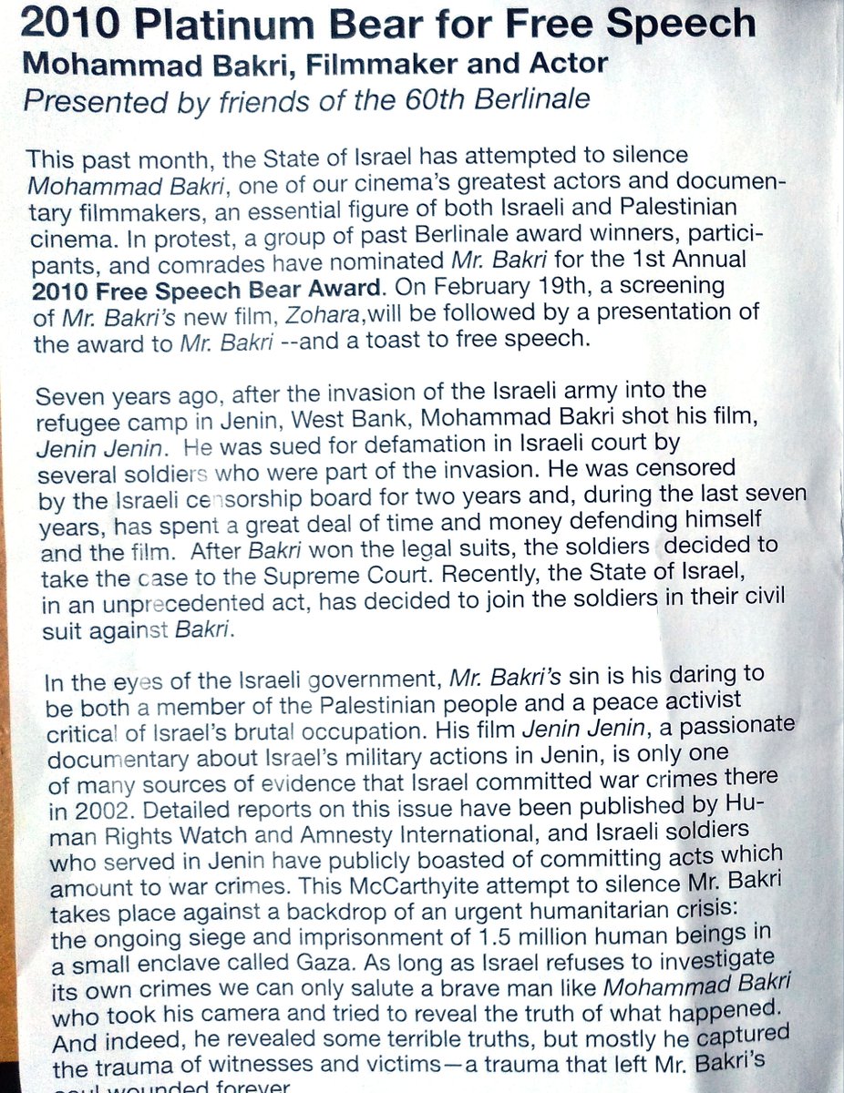 zoolooy's tweet photo. @Jonathan_K_Cook @ARTEen @jvplive @AnnemarieJacir @theyesmen "It was not hard to infer Bakri’s larger meaning: when it comes to their own story, Palestinians are denied a voice. They are silent witnesses to their own and their people’s suffering and abuse." #StopArmingIsrael #BDS https://t.co/4ikHeekQT4