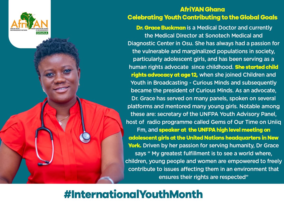 '...She started child rights advocacy at age 12...' Meet Dr. Grace Buckman. A Young Person contributing to the Global Goals. #InternationalYouthMonth #31daysofyouth  #GlobalGoals