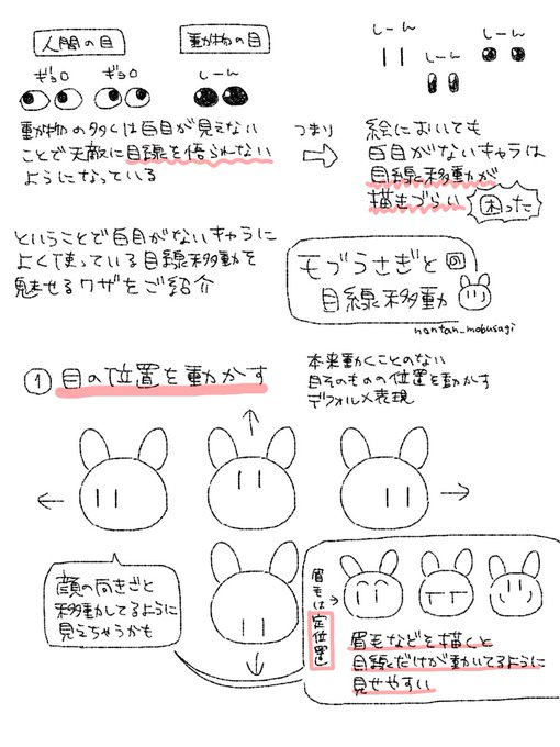 【資料】白目がないキャラクターの目線移動👁 #モブうさぎ 