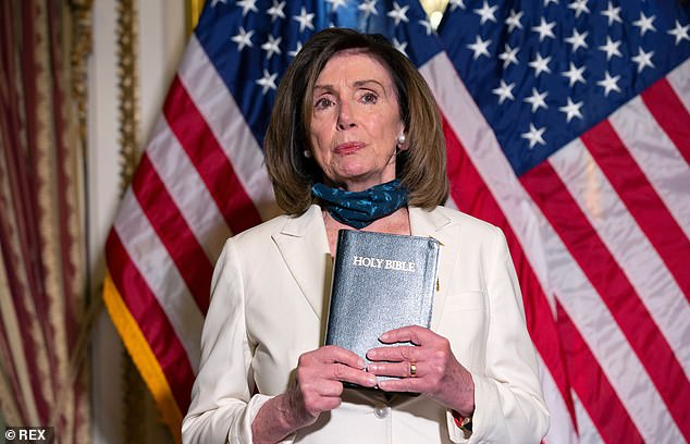 ...church. Holds up a Bible in defiance of the anti-Christs & treasonous seditionists etc., MSM & Ds accuse him of using an event for political purposes. Drunken Hag, not to be outdone, does her own photo shoot the next day.