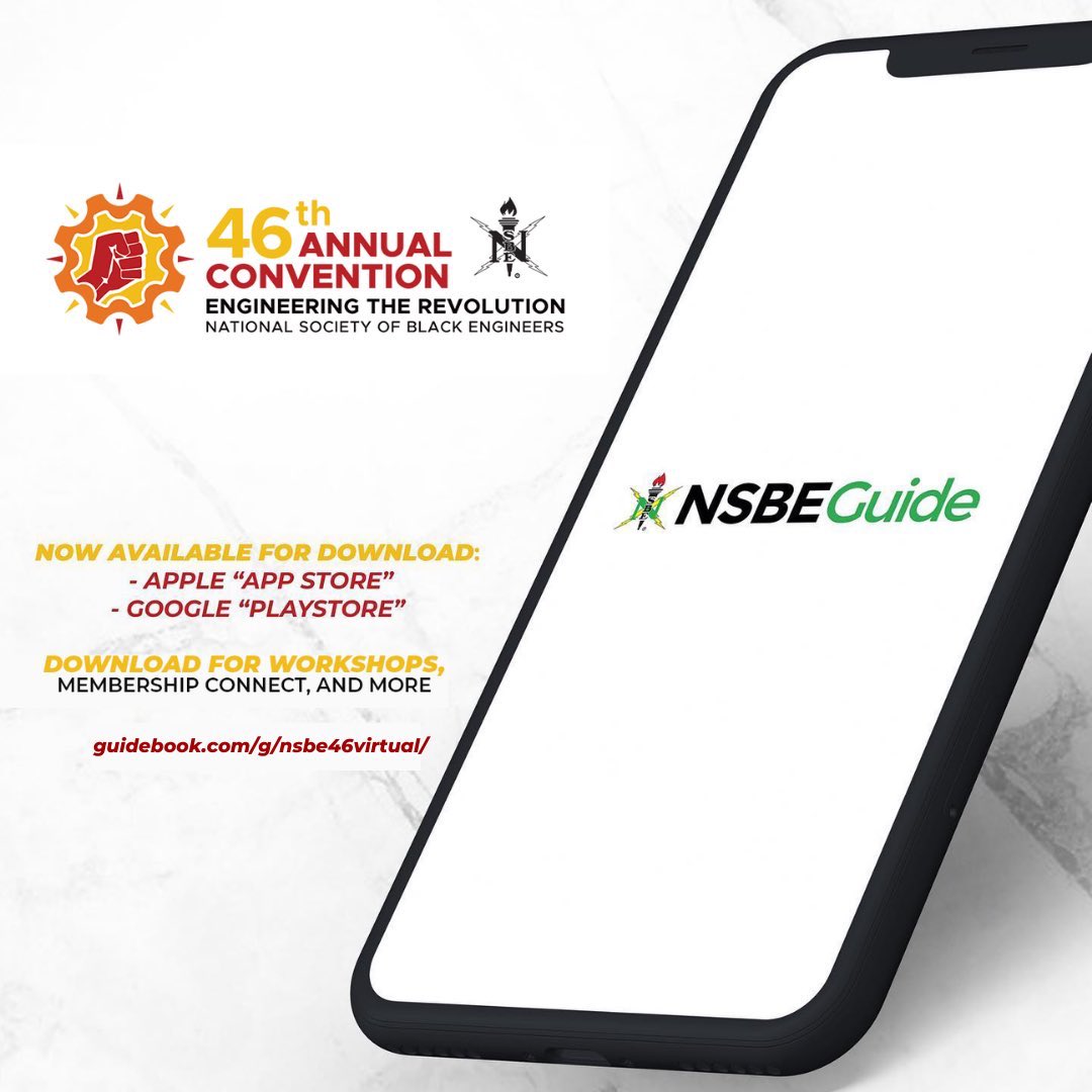 NSBEconvention's tweet image. Be sure to download the NSBE guidebook app to stay up to date on all convention live updates to events and the agenda

 #NSBE46 #EngineeringTheRevolution