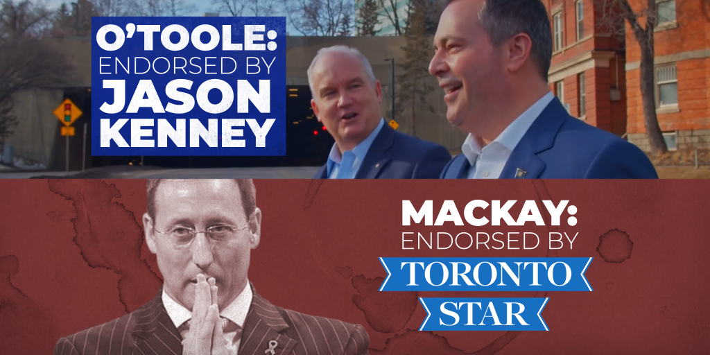 erinotoole's tweet photo. Here's everything you need to know about this Conservative leadership race:

Erin O'Toole is endorsed by Conservatives like Jason Kenney.

Peter MacKay is endorsed by the Toronto Star. https://t.co/hX9jKza6vp