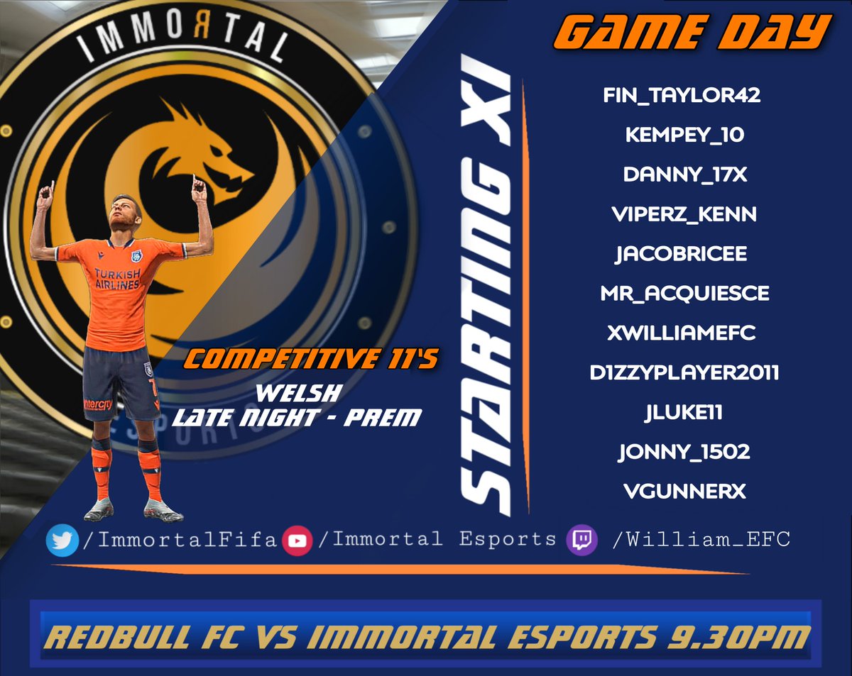 ✨ Late Night Line Up &amp; Fixtures ✨

@VPG_WALES Late Night
🆚️ @RedbullVpg 
🕰 9:30pm

Looking to finish the week unbeaten! 

#WeAreImmortal