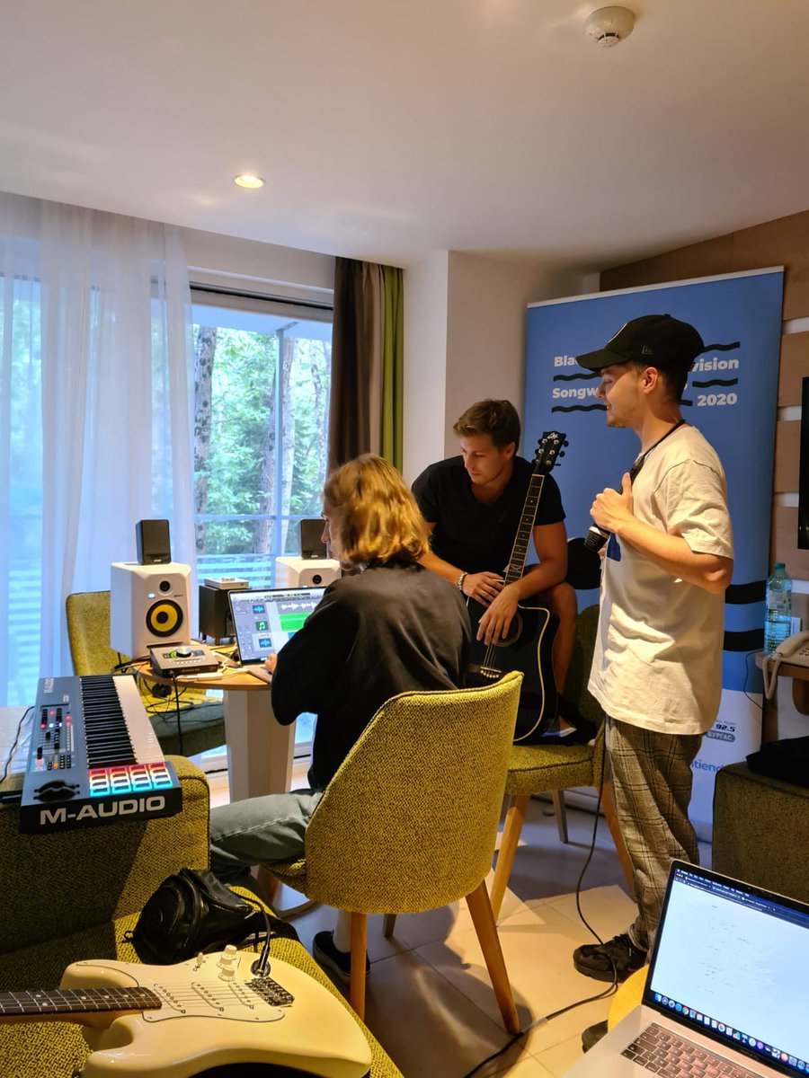EurovisionCamp's tweet photo. #Germany's @BenDolic97 is working to day in #Primorsko with @chrissamuels__ and Josh Stanley in Hotel Forest Beach. What would you like to ask Ben about songwriting as part of our #iCardMusicChallenge? https://t.co/FctKeezorL