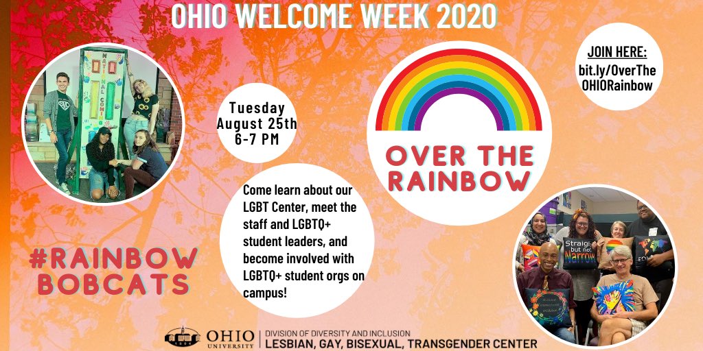 OHIOPrideCenter's tweet photo. SAVE THE DATE!
Welcome (back) to OHIO! On Tuesday 8/25, 6-7 PM: 🌈✨☀️
Come to “Over the Rainbow" to learn about our LGBT Center, connect with others, and become involved with LGBTQ+ student organizations on campus!
#WelcomeWeek #NewBobcats https://t.co/4K6itPPNjj