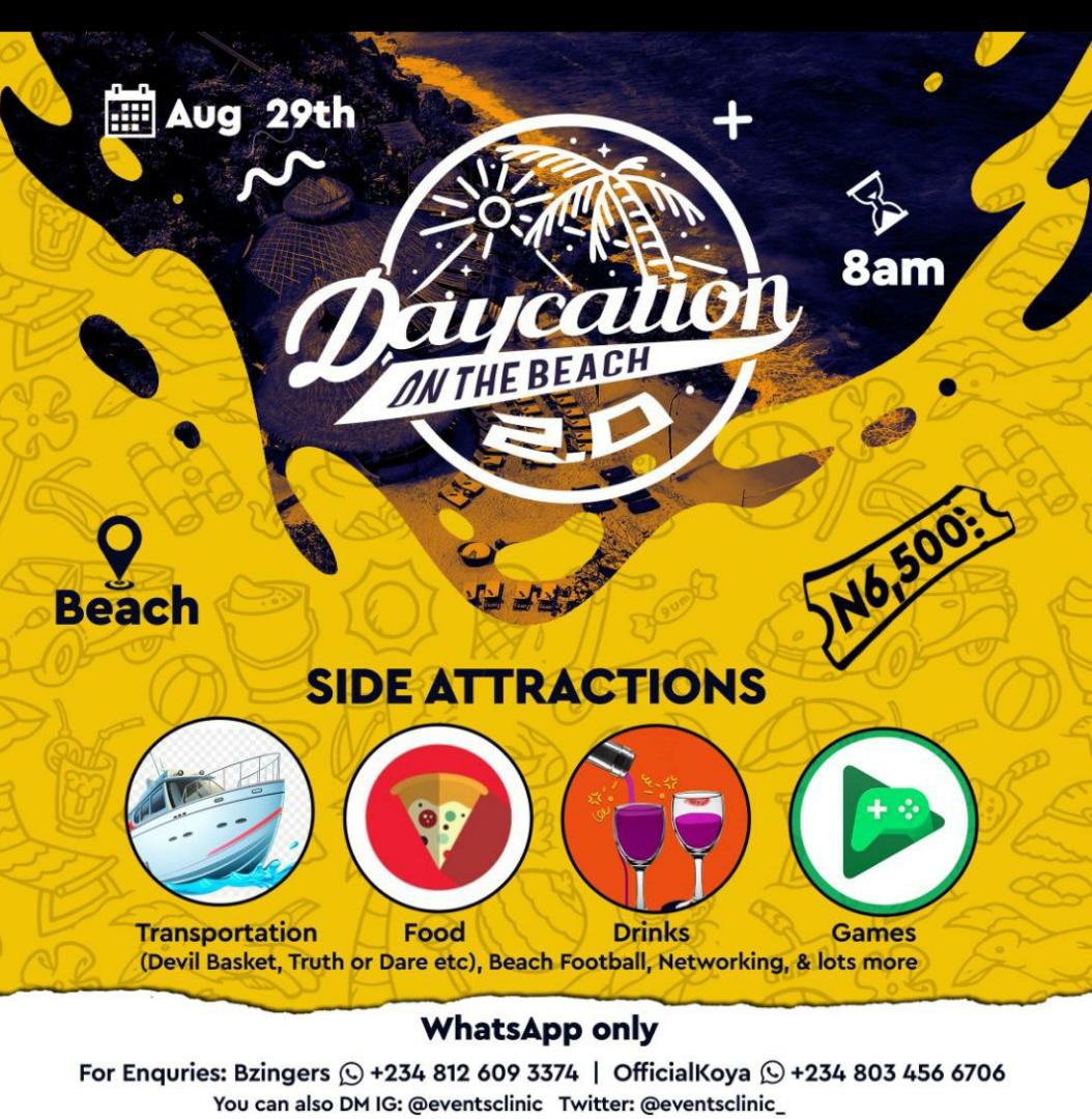 TrafficChiefNG's tweet photo. #DaycationOnTheBeach #AfroSummerFest LOADING!
Just 9 more days to go... SUBSCRIBE NOW! Lots of Fun & Happiness awaits.
Enjoy a #Daycation at - Ilashe Beach Resort or Tarkwa Bay Beach! ๐ด๐๏ธ
Date: Saturday 29th August, 2020
See Flyers for details. #Lagos #Vacation #Beach #Fun https://t.co/ls79vaNQq4