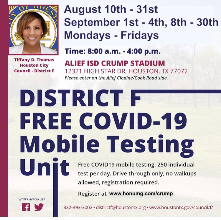 FREE COVID-19 TESTING AT CRUMP STADIUM
HAS BEEN EXTENDED THROUGH SEPTEMBER 30th

REGISTRATION IS REQUIRED TO GET TESTED.
PLEASE VISIT: honumg.com/crump
OR CALL 844-778-2455