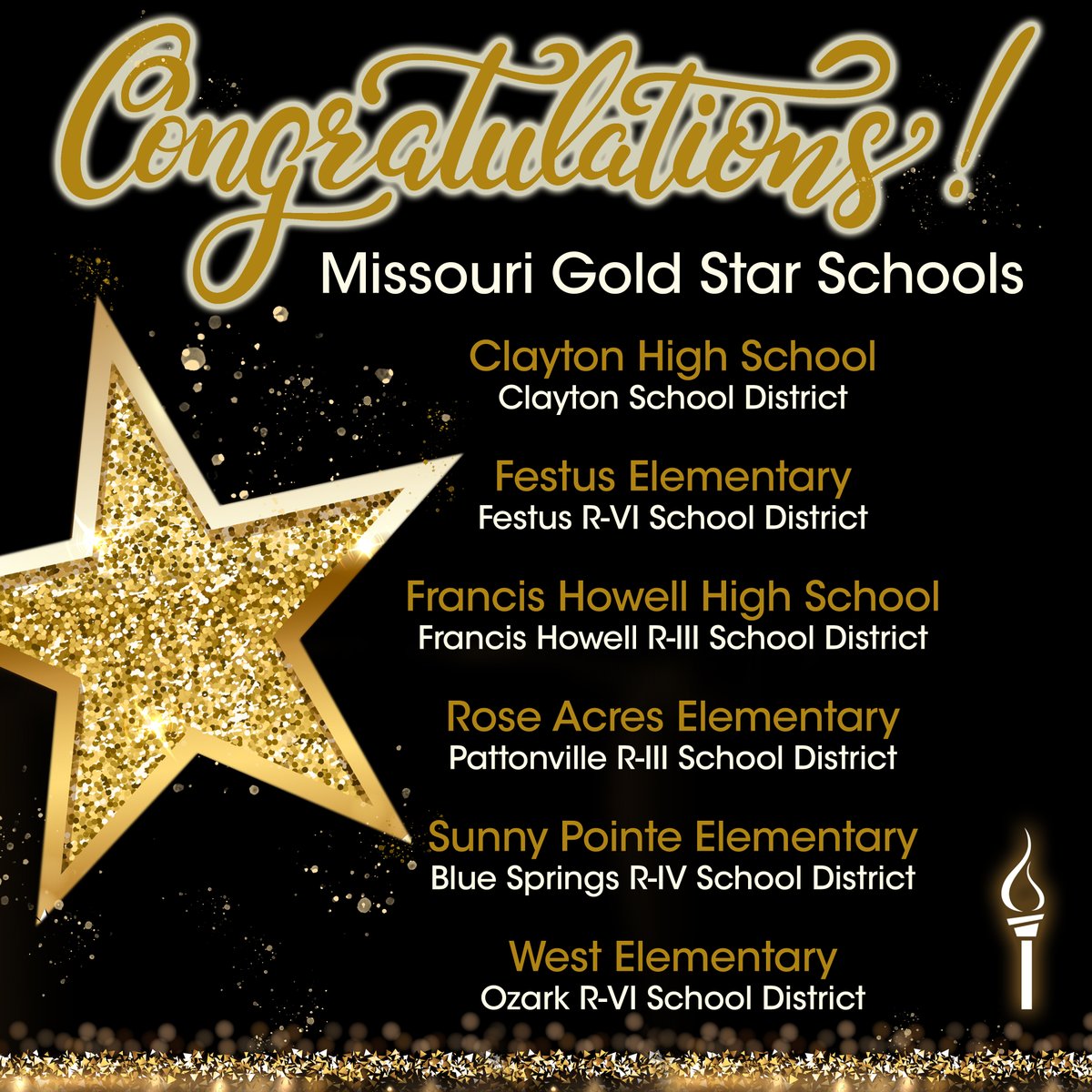 Congrats to our 2020 MO Gold Star Schools:

⭐️ <a href="/ClaytonSchools/">Clayton Schools</a>
⭐️ <a href="/FestusR6/">Festus R-6 Schools</a>
⭐️ <a href="/FrancisHowell/">FrancisHowell</a>
⭐️ <a href="/StChasCitySch/">StCharlesCitySchools</a>
⭐️ <a href="/PattonvilleSD/">Pattonville Schools</a>
⭐️ <a href="/BSSDnews/">Blue Springs Schools</a>
⭐️ <a href="/OzarkTigers/">Ozark Schools</a>

Read the full news release here: dese.mo.gov/communications…