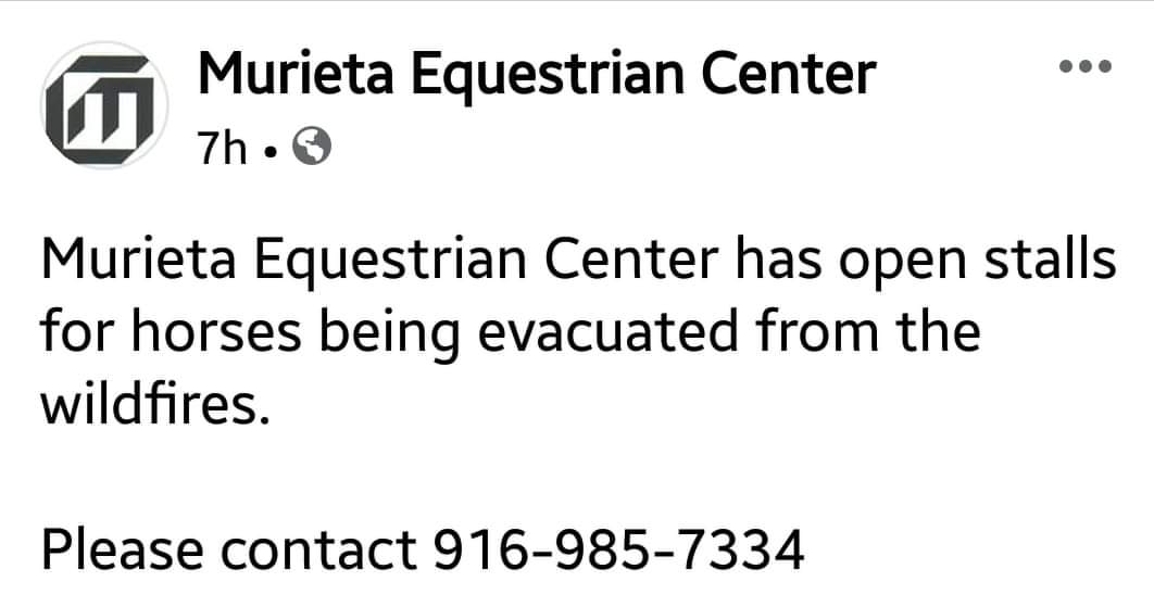  #LNULightningComplex  #Horses  #EvacuationsThey're in Rancho Murieta, 95683, Sacramento CoContact:  http://www.facebook.com/murietaequestriancenterPost   http://m.facebook.com/story.php?story_fbid=3347121795308762&id=149996321688008 #Animals  #California  #DAT  #CaliforniaFires  #SolanoCounty  #SonomaCounty  #NapaFires  #NapaCounty  #Vacaville  #Equine  #NorCal
