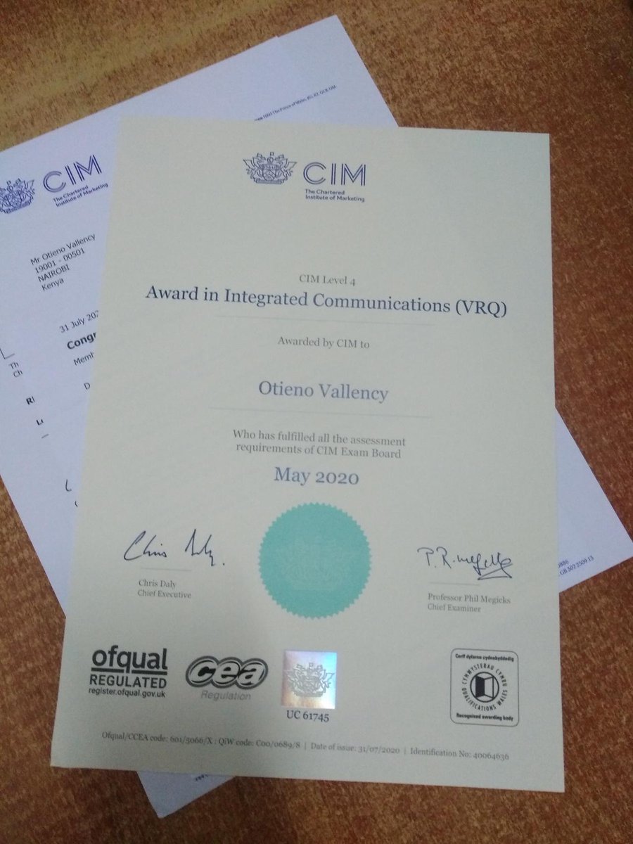 VallencyOtieno's tweet photo. Whoop! Whoop! Just received my certificate in Integrated Communications from @CIM_Exchange Well, this is undeniably a psyche booster in my pursuit to become a chartered marketer. Onwards and upwards. @CIMinfo 😃

#Charteredmarketer #IntergratedCommunications https://t.co/smJNWGhICm