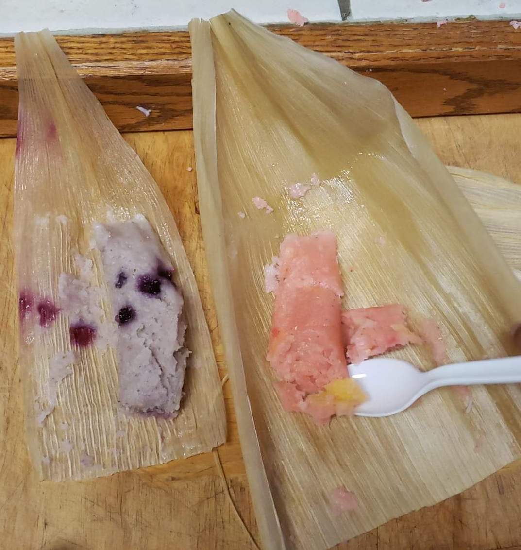 Holy guacamole! We were all in the office at the same time today! (It seems like one of us is always missing lately.) So, I decided to celebrate by bringing everyone some homemade huckleberry and pineapple tamales.  Yay! Hopefully this becomes a regular occurrence soon.