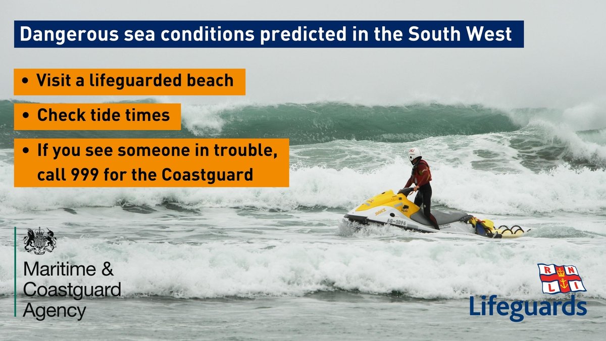 The <a href="/RNLI/">RNLI</a> &amp; <a href="/MCA_media/">Maritime and Coastguard Agency</a> are urging people to take extra care tomorrow and Saturday as forecasts predict dangerous sea conditions.

If you see a red flag at a lifeguarded beach, do not enter the water - it's NOT safe. 

In an emergency, call 999 for the Coastguard. 

#StormEllen