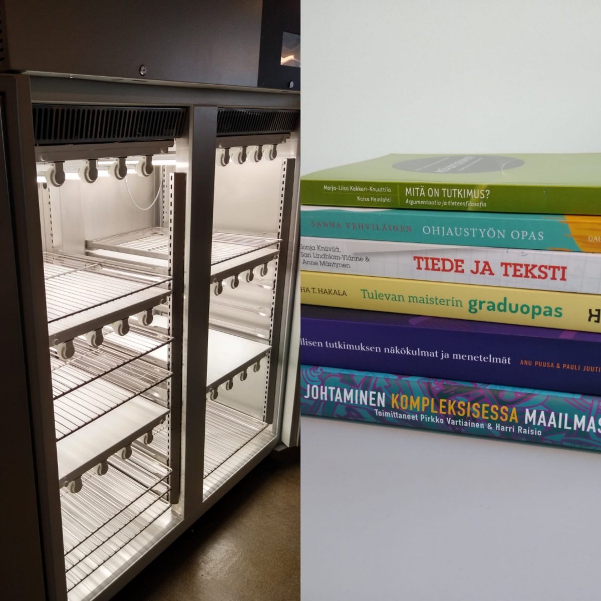 Ensivisiitti toimistolle sitten kevään. Kesän aikana oli saapunut pari hankintaa. Olosuhdekaappi valoilla säilyvyystestaukseen ja pino ammattikirjallisuutta. Näillä "eväillä" kohti syksyä.