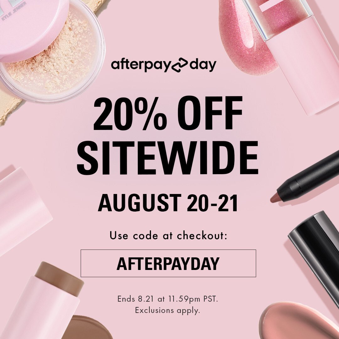nabo høst nylon Kylie Cosmetics on Twitter: "20% off sitewide sale!!! 😍💗 Use code  AFTERPAYDAY on https://t.co/rkT2b8s8Tx ✨ Hurry, you don't want to miss this  2 day sale. #AfterPayDay https://t.co/fvd3dcMrbP" / Twitter