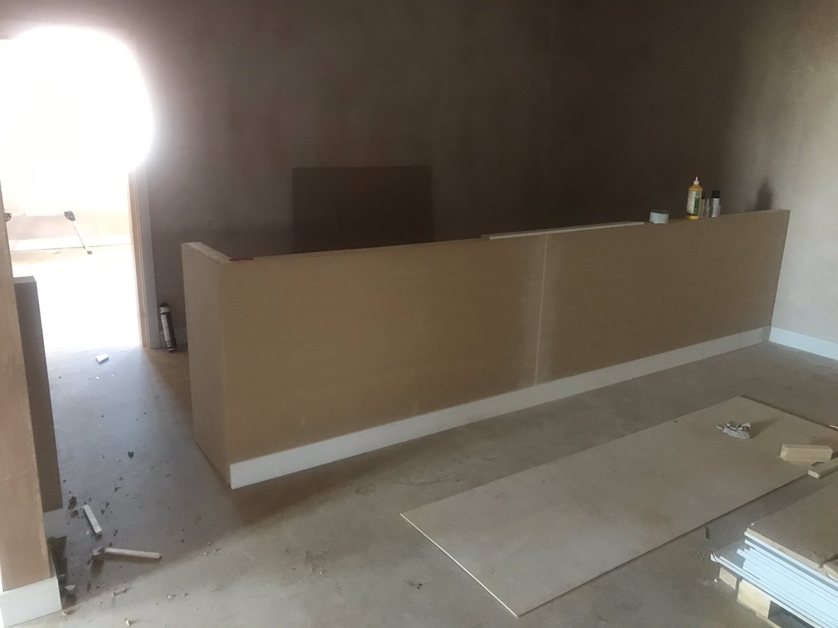 4102Lodge's tweet photo. #BuildingUpdate with @7354Lodge - it’s been a very damp couple of days so the plaster has quite all dried yet, so that has allowed the joiners to get a few things done. All the skirting and architraves done, and the Bar is taking shape @WYFreemasons @Settlefremason1 @810Lodge https://t.co/0XRoiwVmJu
