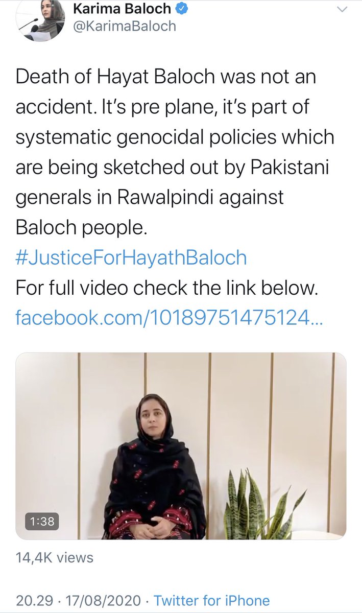 If you wish to know who is Karima Baloch, calling the murder of Hayat Baloch a pre-planned conspiracy “as part of systematic genocidal policies of generals in Rawalpindi,”then please take a look at my thread on her links with India below:/19