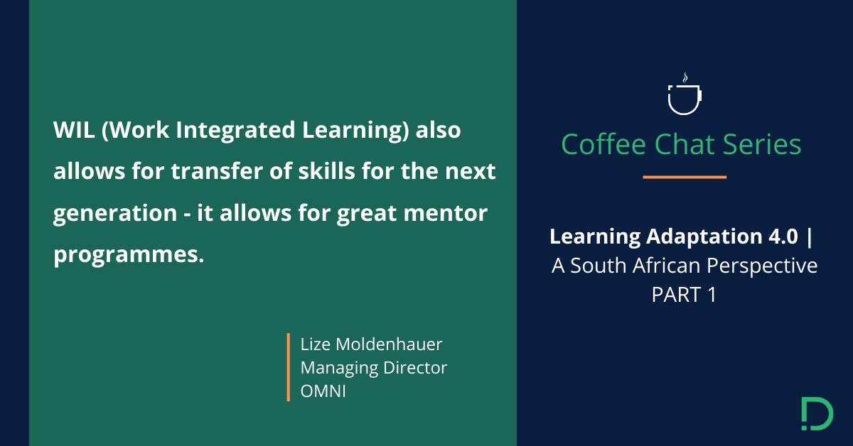 OmniHRC's tweet image. Coffee Chat | Learning Adaptation 4.0
@LizeMoldenhauer contributes to the discussion noting that WIL also allows for the transfer of skills, creating opportunities for mentor programmes.
Catch up on the discussion here: lnkd.in/ewAUepj
#CoffeeChats #DevelopmentStack