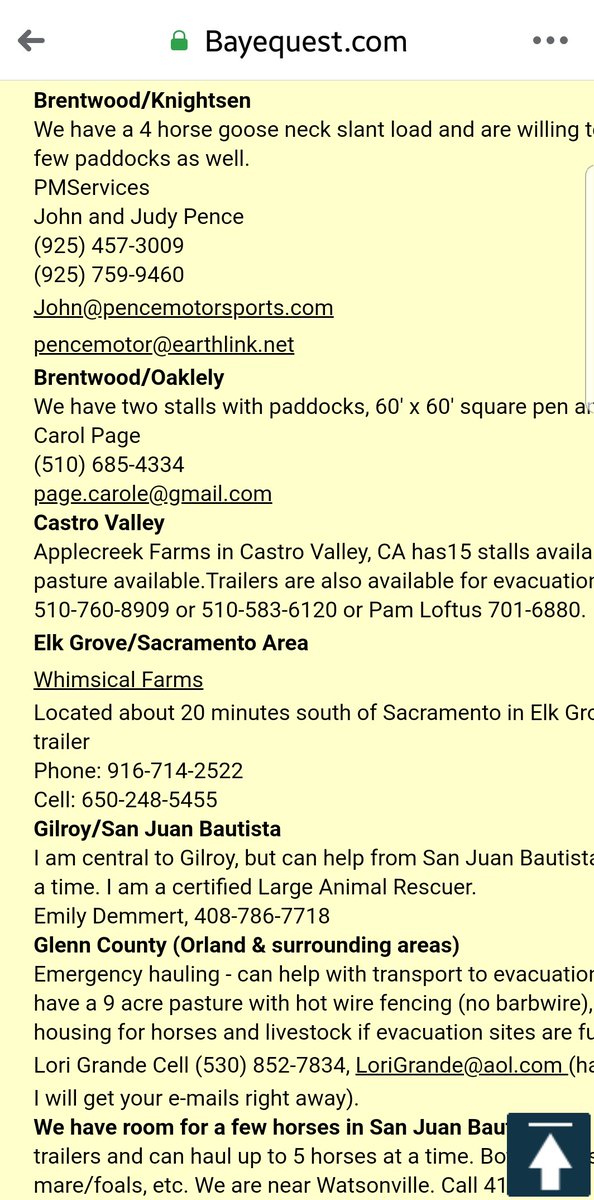 1/2  #LNULightningComplex #CZUAugustLightningComplex  #Horses  #AnimalsThis is  #BayArea  #Equestrian Network — there are *TONS* of help offers, listed by area.PLEASE SHARE!  http://www.bayequest.com/static/evacuation.htm #SolanoCounty  #DAT  #CaliforniaFires  #California  #SonomaCounty  #NapaCounty