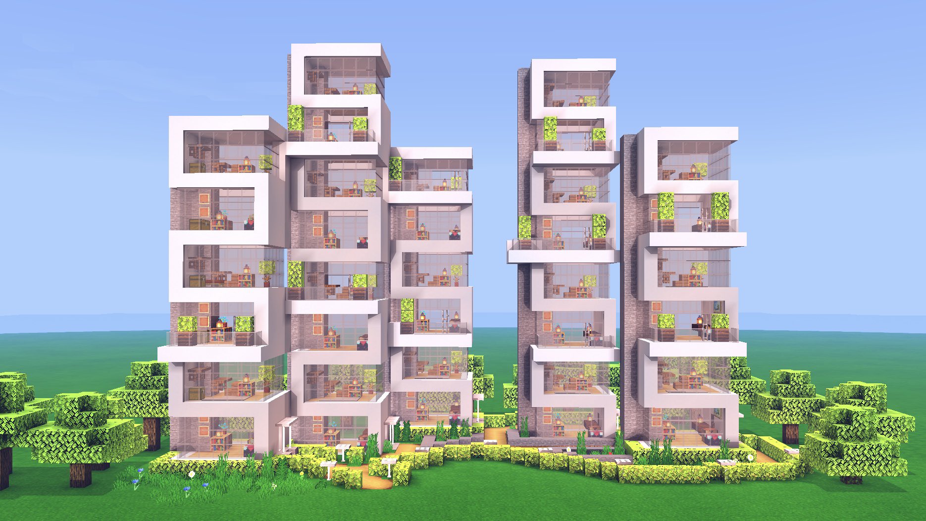 こぐまぷろ Kogumapro 先日上げた7 7の家は上に増築するのが簡単なので 高層住宅っぽいのも作れます 個人的には村人さんの住処につかってみたいなぁ 色を変えていっても面白いかも知れませんね マイクラ Minecraft建築コミュ マインクラフト