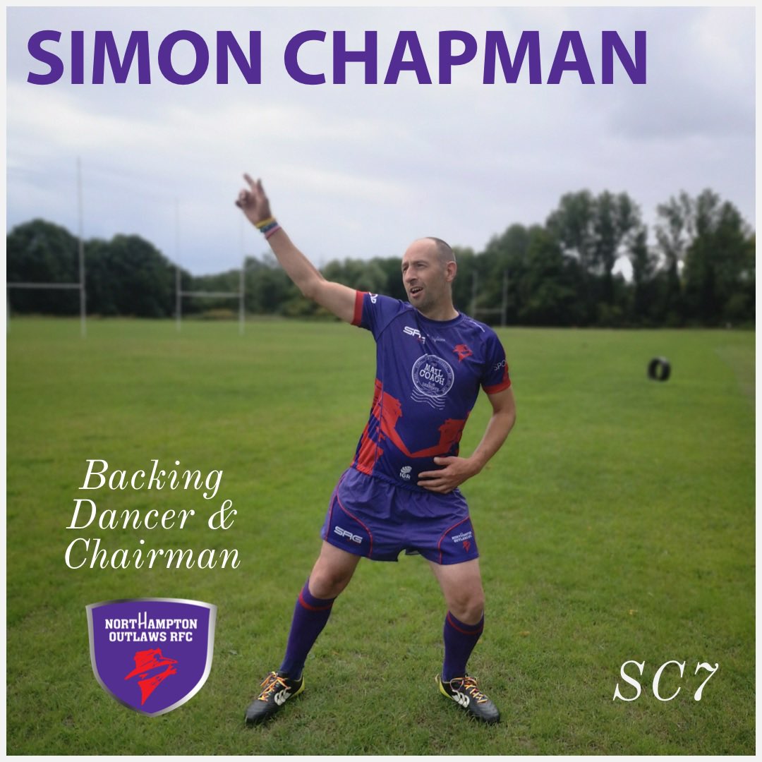 OutlawsRFC's tweet photo. Introducing our 2020/21 Chairman - Simon Chapman [SC7] - Simon is always found on the dance-floor after a game (when he is not on tour). He is also our Chairman! 💜🏉 @simanchapman 
chairman@outlawsrfc.co.uk
#meettheteam #dancer #boygotmoves #rugby #rugbyplayer https://t.co/WKOLv8zW1S