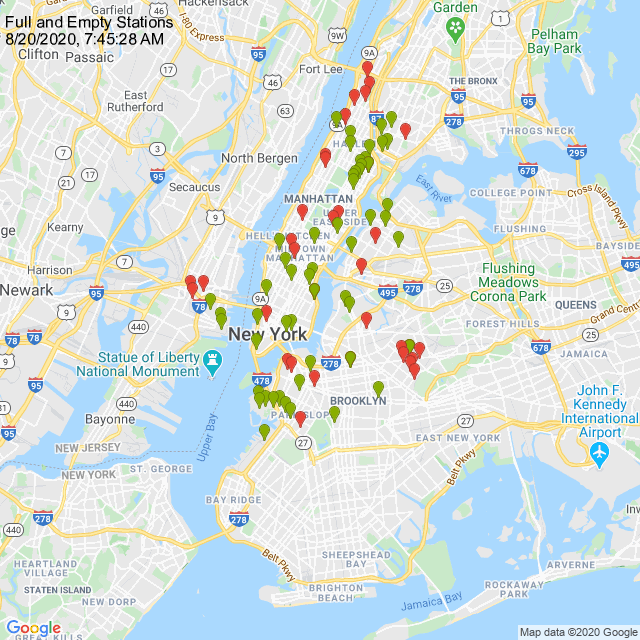 HedgEdge's tweet photo. AND NONE OF THEM WORK WITH THE APP RIGHT NOW. RT @CitiBikeStats: There are 1,044 active stations (213 have ebikes and 9 have valet service). 53 are full (green) and 34 are empty (red). #CitiBike https://t.co/jrLFRjqssu