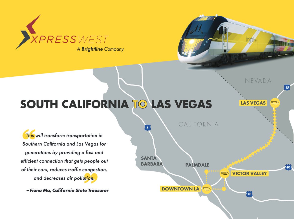 Thread: Getting  @GoBrightline from Victorville to LASmart to cultivate to paths to the LA Basin. Let's start with Palmdale/High Desert: before/if CAHSR gets to Palmdale, Brightline could run down  @Metrolink's Antelope Valley Line & still offer 3.5 hour LA-Vegas trips. Maths ->